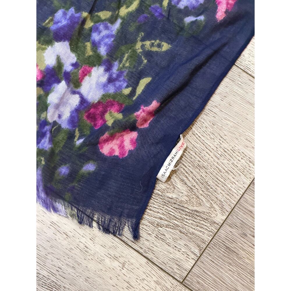Isaac Mizrahi 72" Long Floral Scarf Navy Romantic Cottagecore Boho Chic - Picture 3 of 7